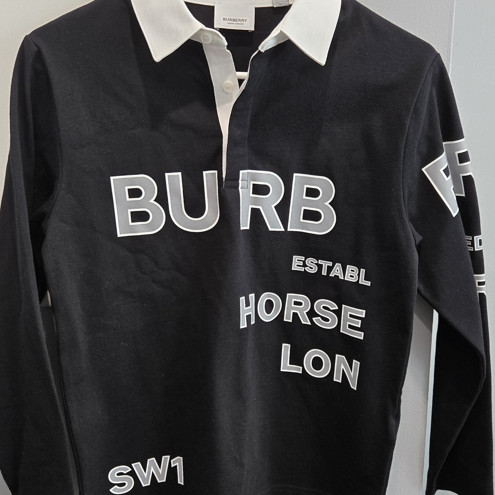 Burberry Black and White Graphic Polo Shirt